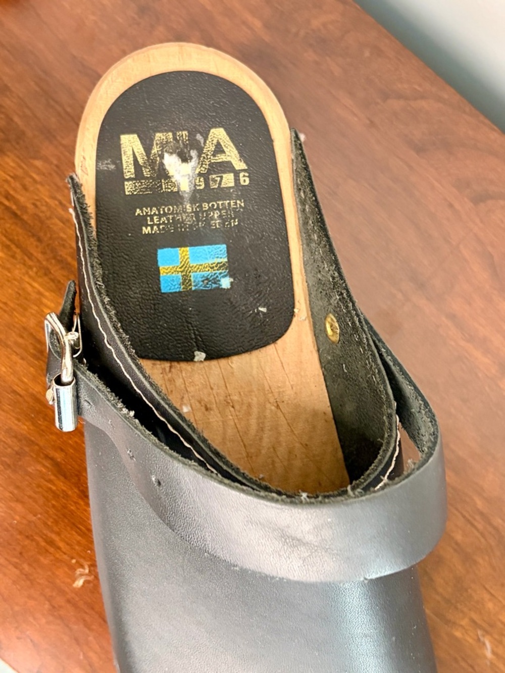 MIA Black Leather Clogs with Natural Wood Sole 39 - Picture 7 of 8
